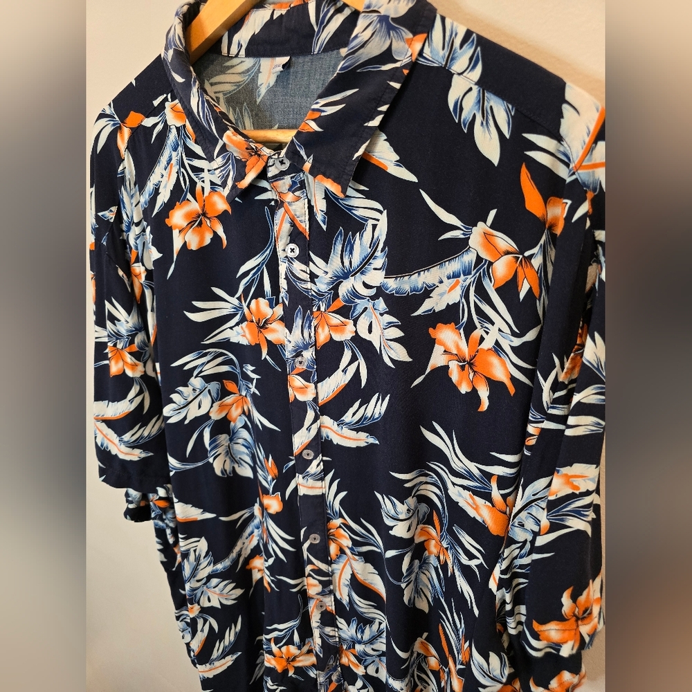 Tropical Print Navy Men's Shirt - Picture 4 of 5